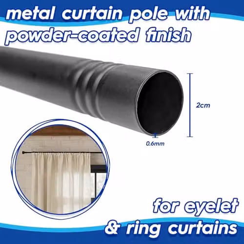 Harbour Housewares Extendable Metal Ball Curtain Pole Kit, Matt Black, 2 Pack, W: 83 to 120 cm – 6