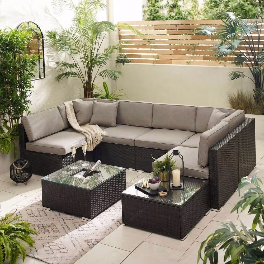 FurnitureboxUK Orlando Rattan Garden Coffee Table with Central Ice Bucket in Brown and Beige – 3