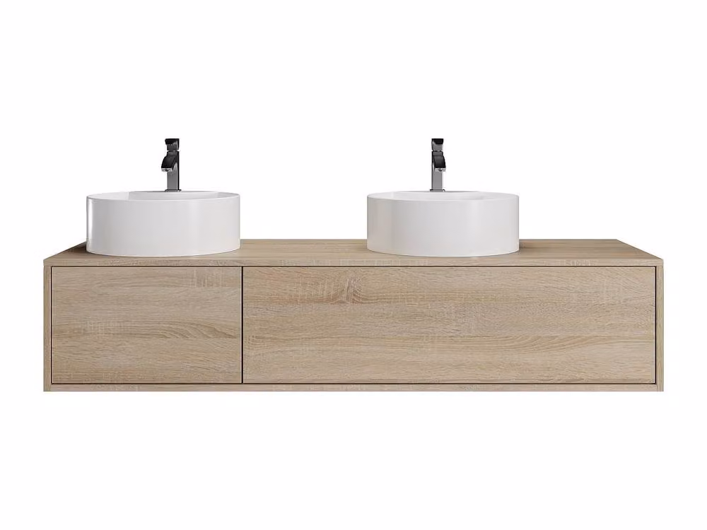 Vente-unique Suspended Double Bathroom Vanity Unit in Light Oak Finish, W/D/H: 150 x 47 x 32 cm – 2
