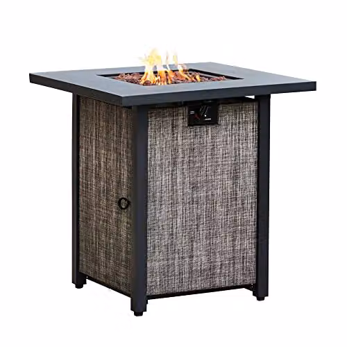 Teamson Home Outdoor Woven Metal Propane Gas Fire Pit Table with Lava Rocks and Cover, Multicolour – 2