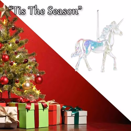 VFM e-Store Iridescent Acrylic Unicorn Christmas Tree Hanging Ornament, 12 cm – 6