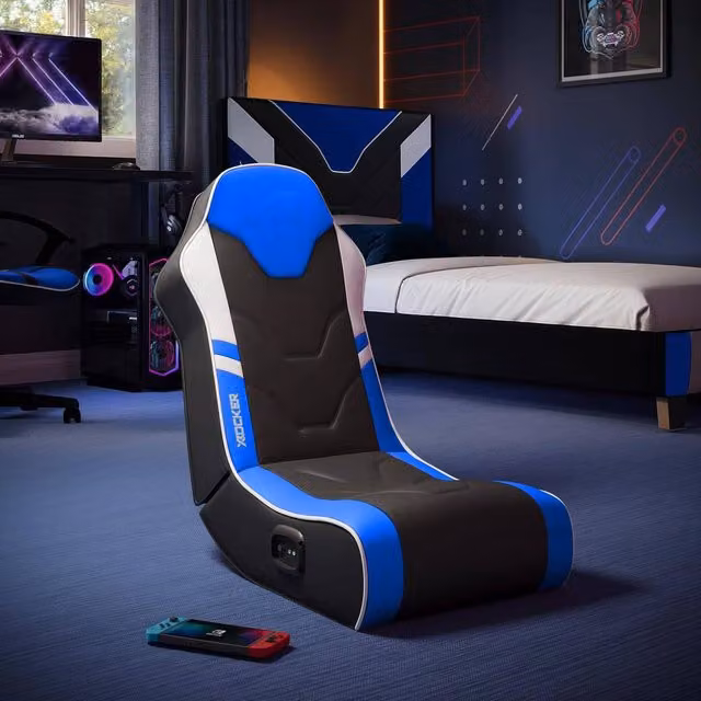 X Rocker Shadow 2.0 Audio Floor Rocker Gaming Chair for Kids in Blue – 1