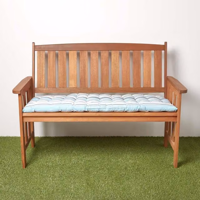 Homescapes Luxury Cotton Garden Bench Cushion in New England Blue Stripe, Width: 108 cm