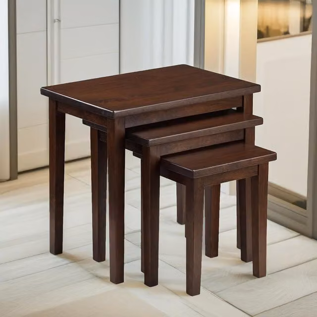 Pirlo Plush 3-Piece Mahogany Nesting Tables in Dark Brown – 1