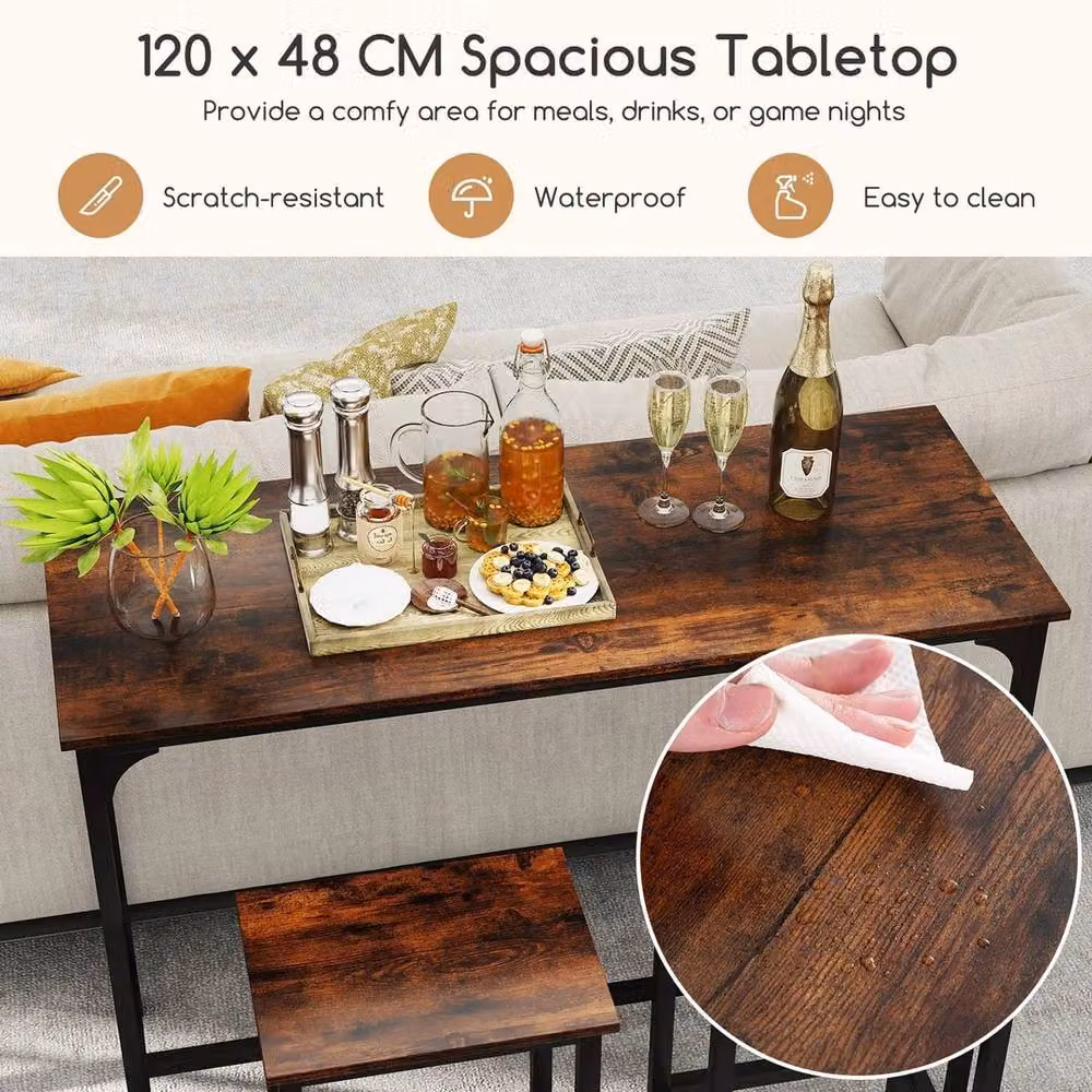 VOGREX 3-Piece High Top Rectangular Pub Dining Set in Brown Walnut Finish – 4