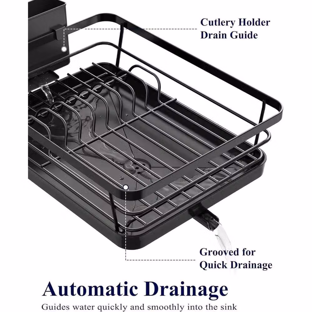 VOGREX Stainless Steel Dish Drainer Rack with Spout Holder, Black – 4