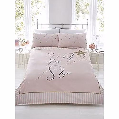 Rapport Home Wish Upon a Star Pink and Gold Duvet Cover Set with Pillowcases, W/D/H: 180 x 200 cm, Pillowcase: 50 x 75 cm