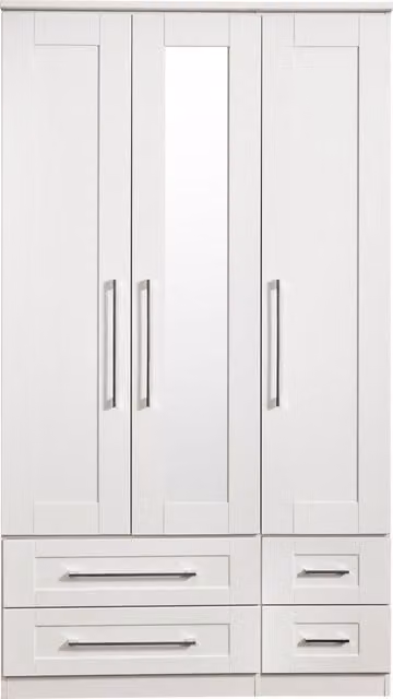 2 U Ripon Ready Assembled Tall Triple Wardrobe with Mirror and 2 Drawers in Light Grey