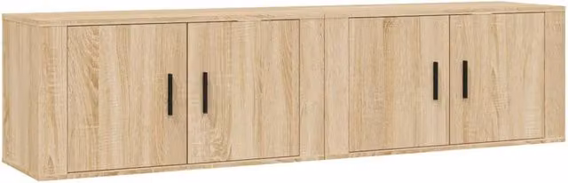 Berkfield Home Set of 2 Wall-mounted TV Cabinets in Sonoma Oak and Light Tan, W/D/H: 80 x 34.5 x 40 cm
