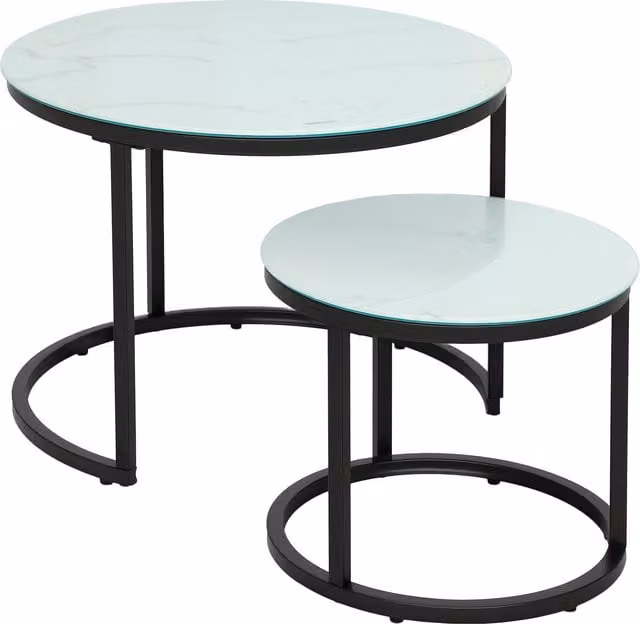HOMCOM Set of 2 Modern Round Nest of Tables with White Marble-Effect Tempered Glass Tops