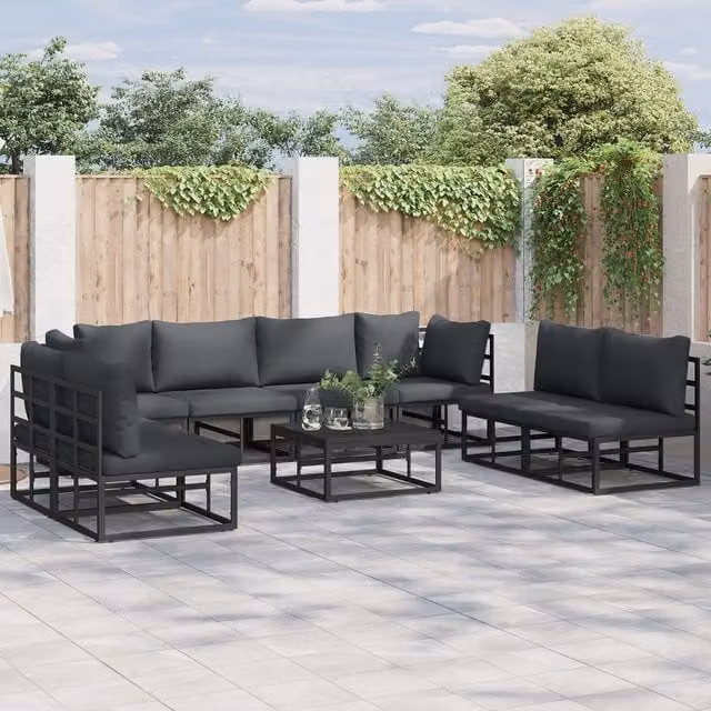 Berkfield Home 8 Piece Modern Garden Sofa Set in Black Powder Coated Aluminium with Upholstered Weather Resistant Cushions – 1