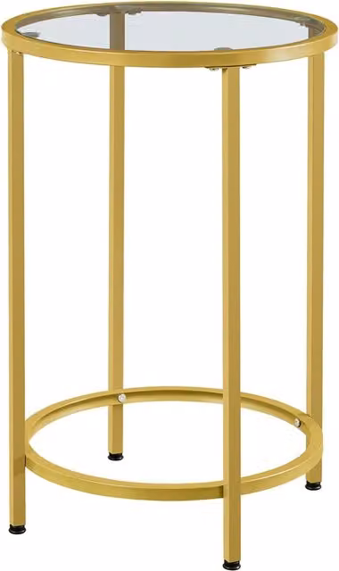 Yaheetech Modern Round Glass Top Accent Table with Matt Gold Metal Legs