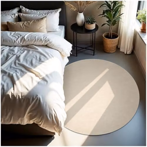 tectake Zonelle Round Fluffy Rug in Beige, Allergy-Friendly and Washable, Diameter: 120 cm – 1