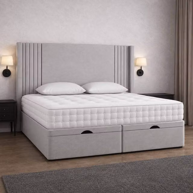 Soft Snooze Beds Oxford Winged Divan Ottoman Bed in Silver, W/D/H: 80 x 190 cm