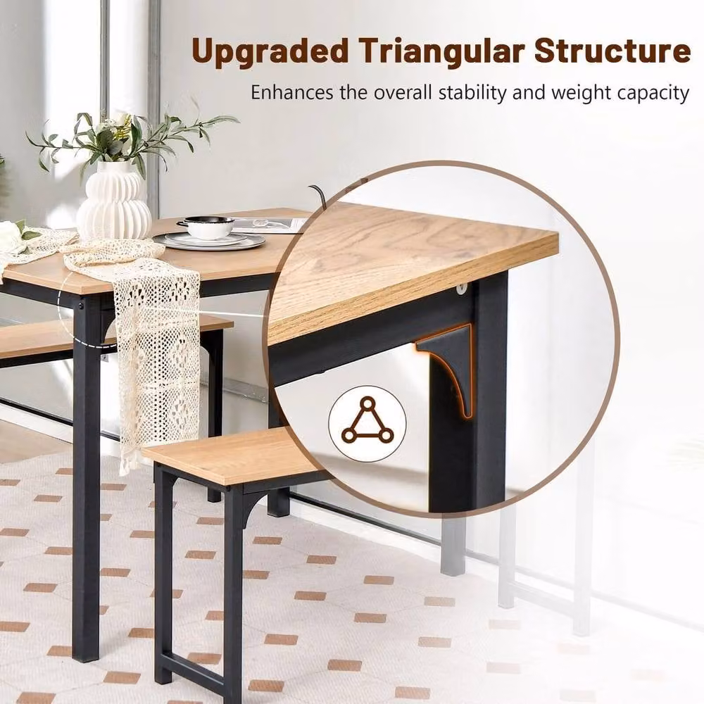 NESTLUNE 3 Piece Industrial Dining Set with Square Wood Table in Brown, W/D/H: 100 x 100 x 100 cm – 4