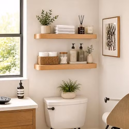 Innoteck Set of 2 Modern Floating Wall Shelves with Curved Edges, Oak – 2
