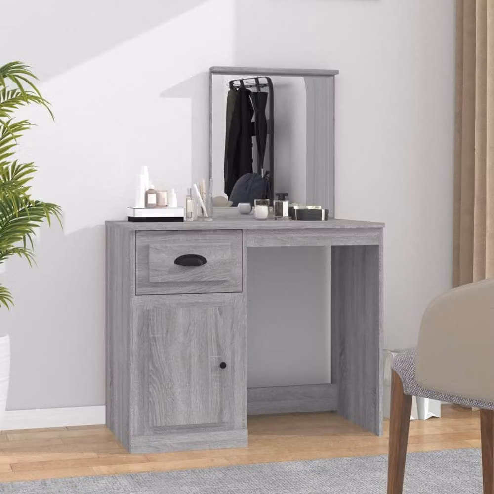 Berkfield Home Dressing Table with Mirror in Grey Sonoma, W/D/H: 90 x 50 x 132.5 cm – 2