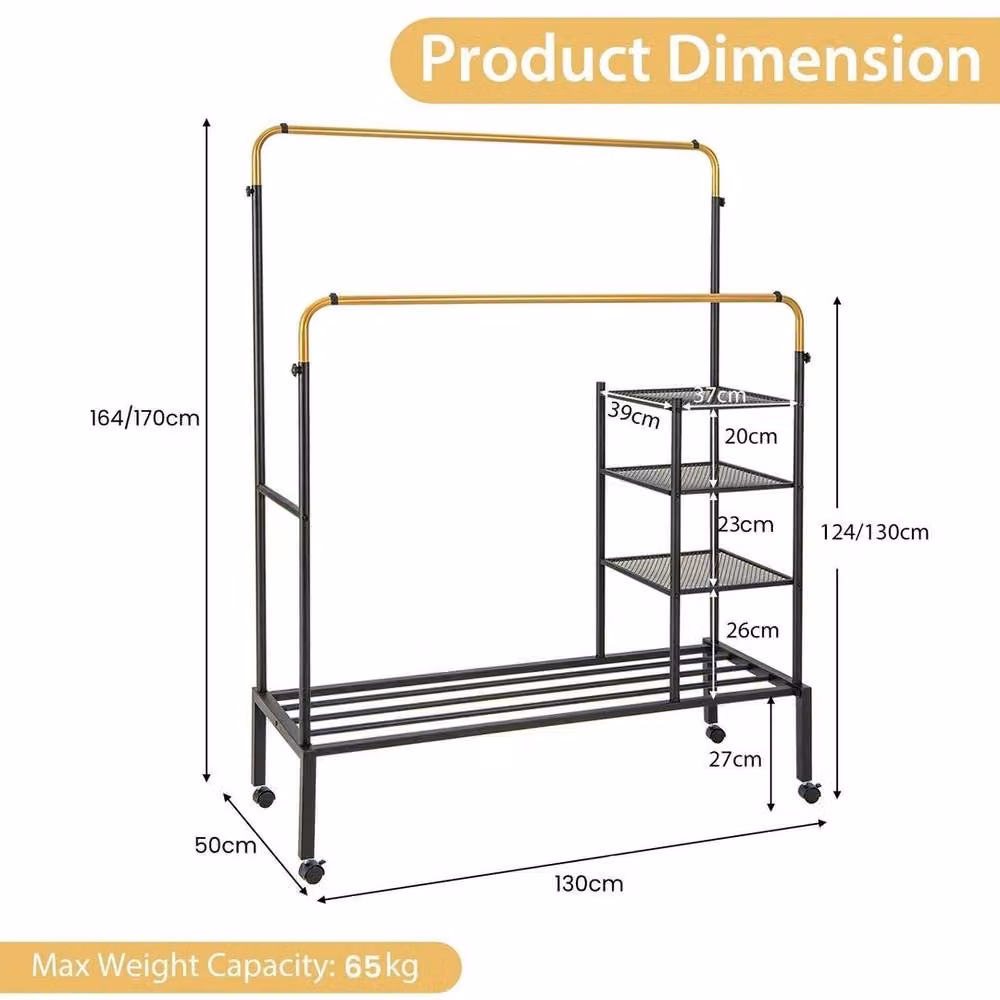 SPETLEK Rolling Clothes Drying Rack with Double Rods in Matt Black Metal – 2