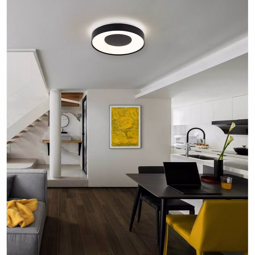 Netlighting Jolliana Semi Flush Ceiling Light in Matt Black with Dimmable RGBW LED and Remote Control, Diameter: 40 cm – 2