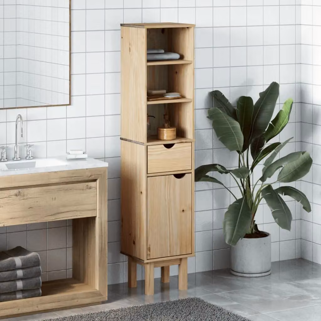 Berkfield Home OTTA Wall Mounted Bathroom Cabinet in Brown Solid Pine Wood, W/D/H: 35 x 30 x 159 cm – 3