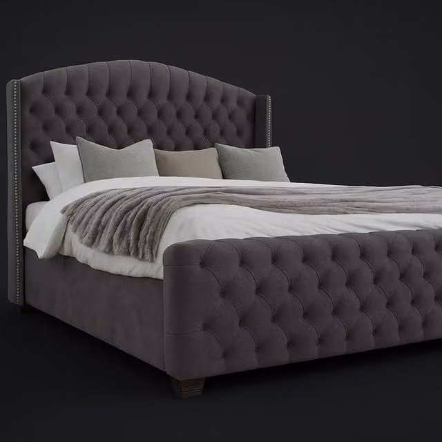 Soft Snooze Paradise Ottoman Bed in Grey Velvet Upholstered Chesterfield Style with Lift Up Base