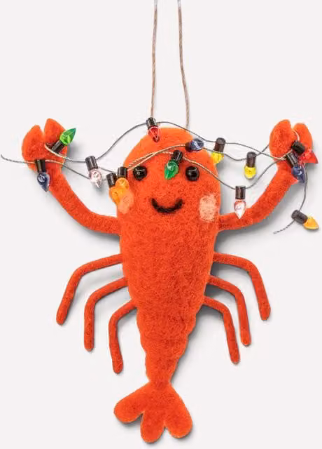 Sass & Belle Red Felt Lobster with Fairy Lights Christmas Tree Hanging Decoration