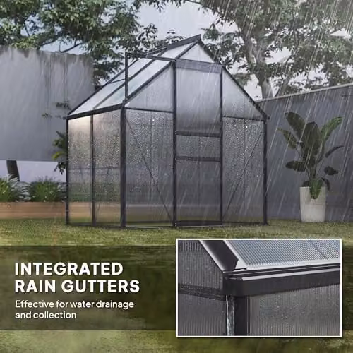 Outsunny Polycarbonate Walk-In Greenhouse with Sliding Door in Grey – 6