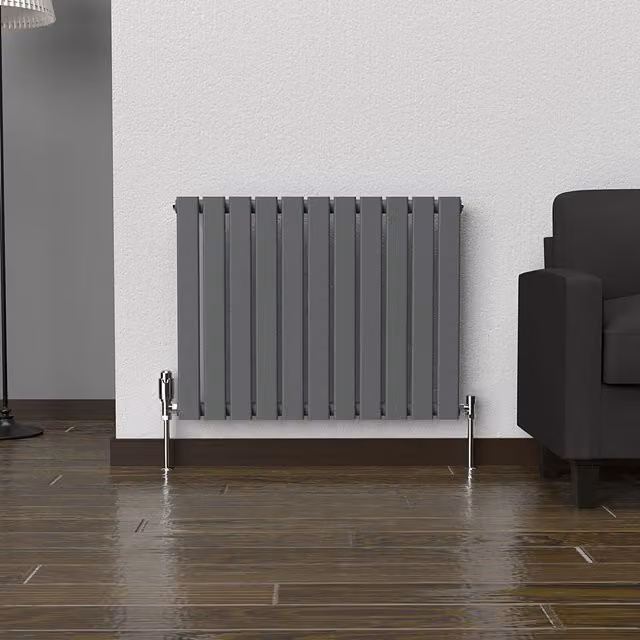 Lux Heat Anthracite Grey Horizontal Flat Wall Mounted Radiator W: 77 cm, H: 60 cm