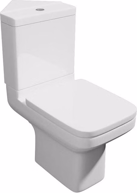 Clifton Premium Corner Open Back Rimless Toilet Set in White with Soft Close Seat, Floor Standing, H: 83 cm x W: 35.5 cm x D: 60 cm