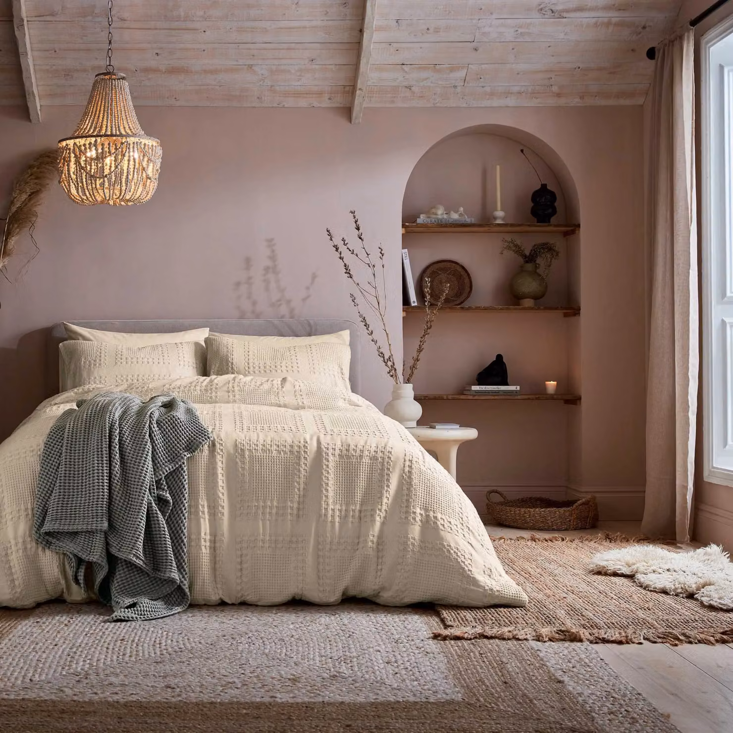 Murmur Maeve Waffle Cotton Duvet Cover and Pillowcase Set, Beige, W/D/H: 140 x 200 cm – 2
