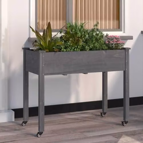 vidaXL Wheeled Planter with Liner in Grey Solid Wood, W: 118 cm, D: 59 cm, H: 80 cm – 2