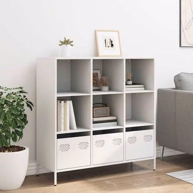 Berkfield Home Modern White Steel Highboard with Doors and Drawers, W/D/H: 101.5 x 39 x 103.5 cm