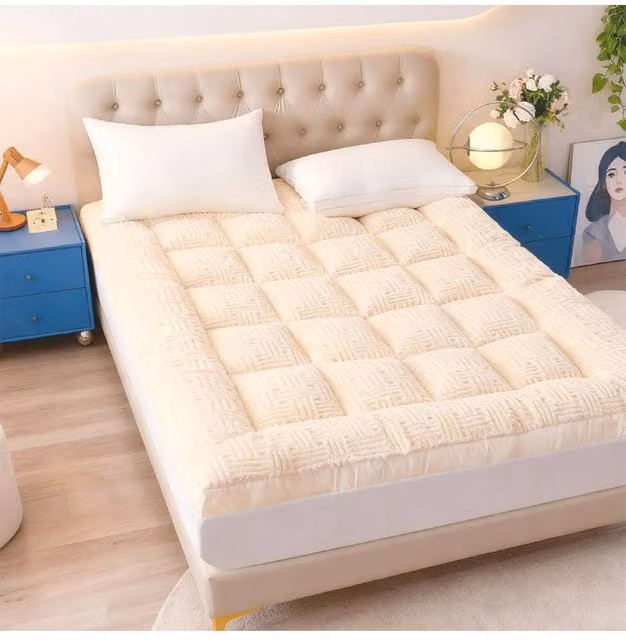 Living and Home Soft Quilted Mattress Topper with Elastic Straps, Beige, W/D/H: 180 x 200 cm
