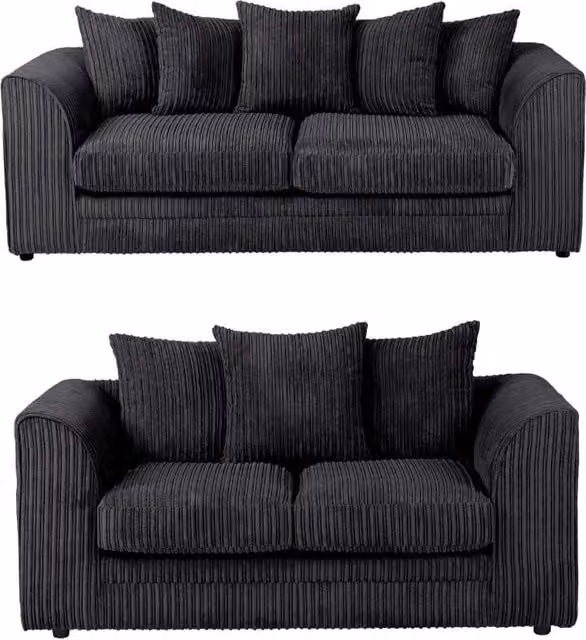 SquareBoxx Lennox 3+2 Upholstered Sofa Set in Black – 1
