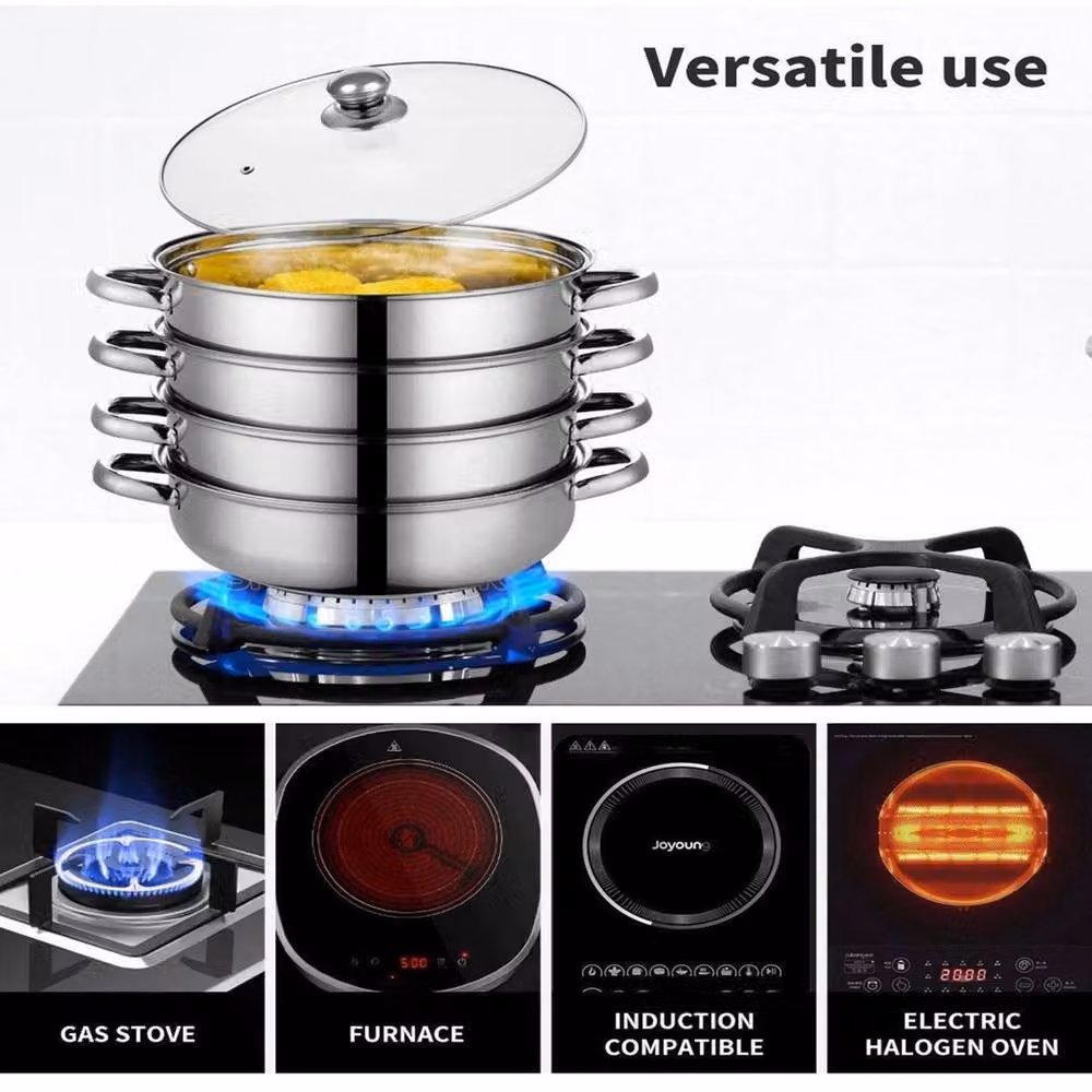 PAWNORA 4 Tier Stainless Steel Cooker Pot Set in Silver, 28 cm – 4