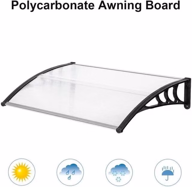 FLAVORA Black Polycarbonate Door Canopy Awning and Outdoor Window Rain Shelter – 1