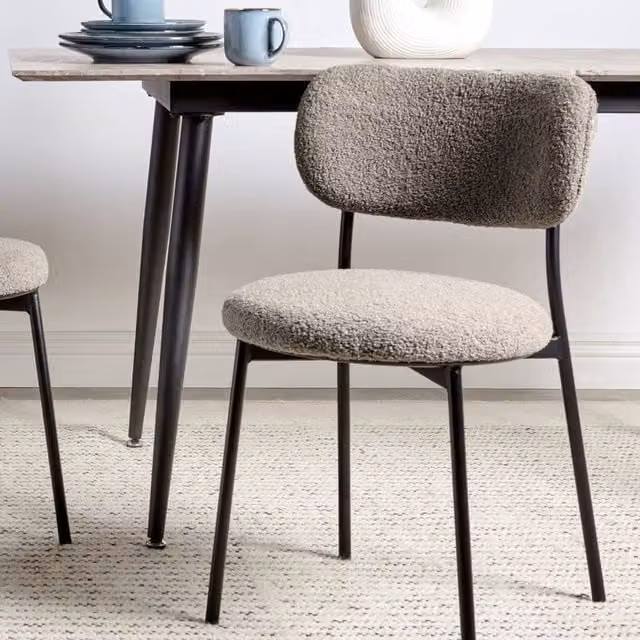Wyld and Coco Set of 2 Beige Taupe Bouclé Armless Dining Chairs with Metal Legs – 1