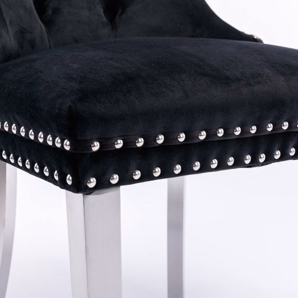 Modern Home Touch Winchester Set of 2 Black Velvet Upholstered Dining Chairs with Silver Chrome Legs – 6
