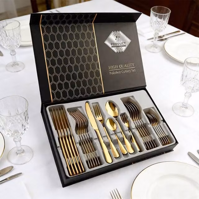 Ventryn 30-Piece Gold Coated Stainless Steel Cutlery Set with Forks and Teaspoons – 1