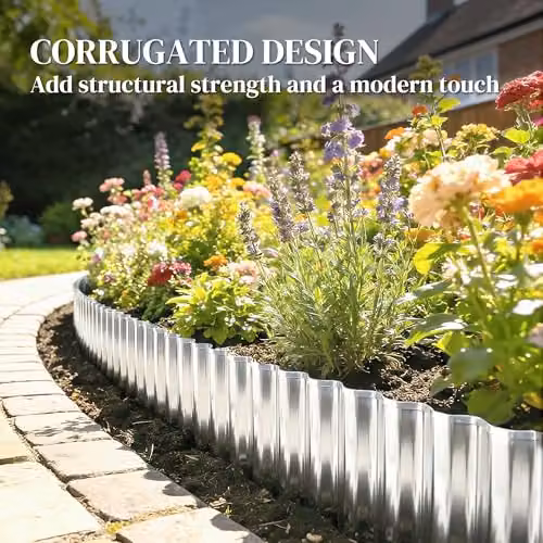 Outsunny Silver Galvanised Steel Metal Garden Edging Border – 6