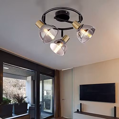 Globo Lighting E-Shape Spotlight in Black and Brass with Smoke Grey Glass – 3