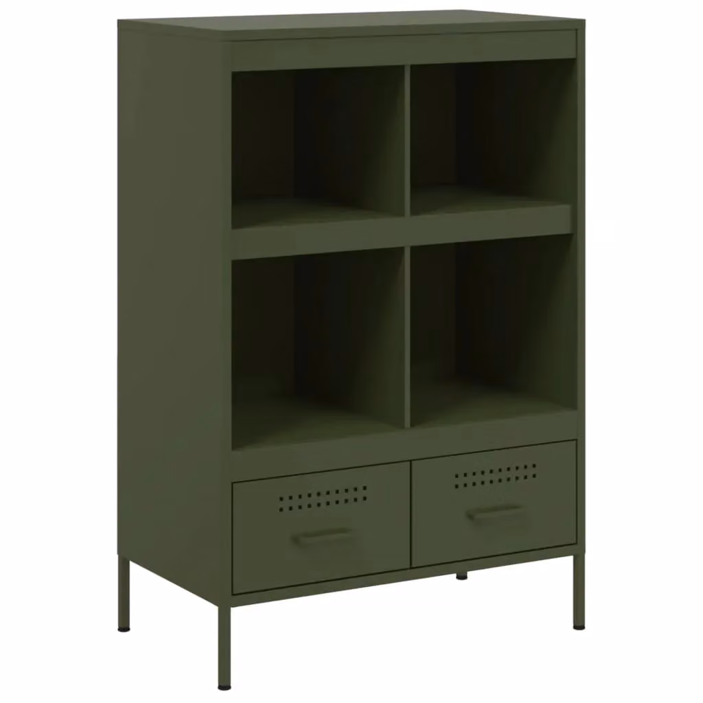 Berkfield Home Industrial Steel Highboard in Matt Green, W/D/H: 68 x 39 x 101.5 cm – 2