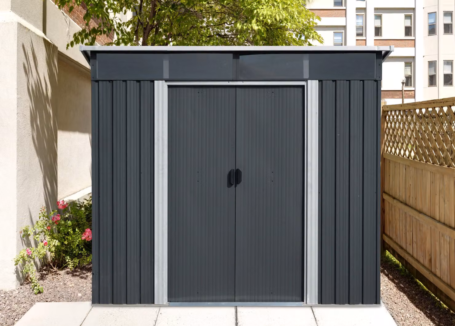 Agadon Skylight Metal Garden Shed in Matt Dark Grey, W: 182.88 cm, D: 193.0 cm, H: 203.0 cm – 2
