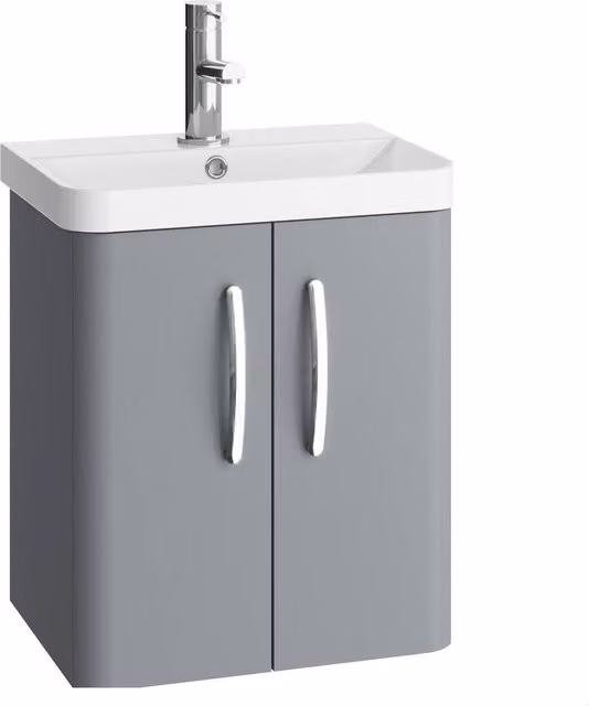 Balterley Handsacre 2 Door Wall Hung Gloss Grey Vanity Basin Unit, Width: 50 cm