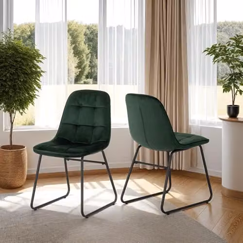 Seconique Lukas Set of 2 Green Velvet Dining Chairs with Metal Cantilever Base – 2