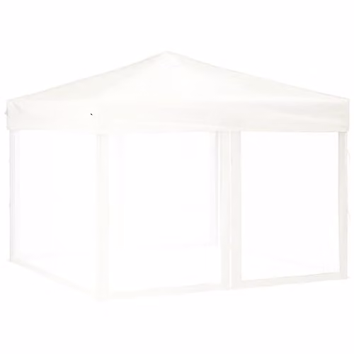 vidaXL Folding Party Tent with Sidewalls in White and Silver, W/D/H: 300 x 300 x 245 cm