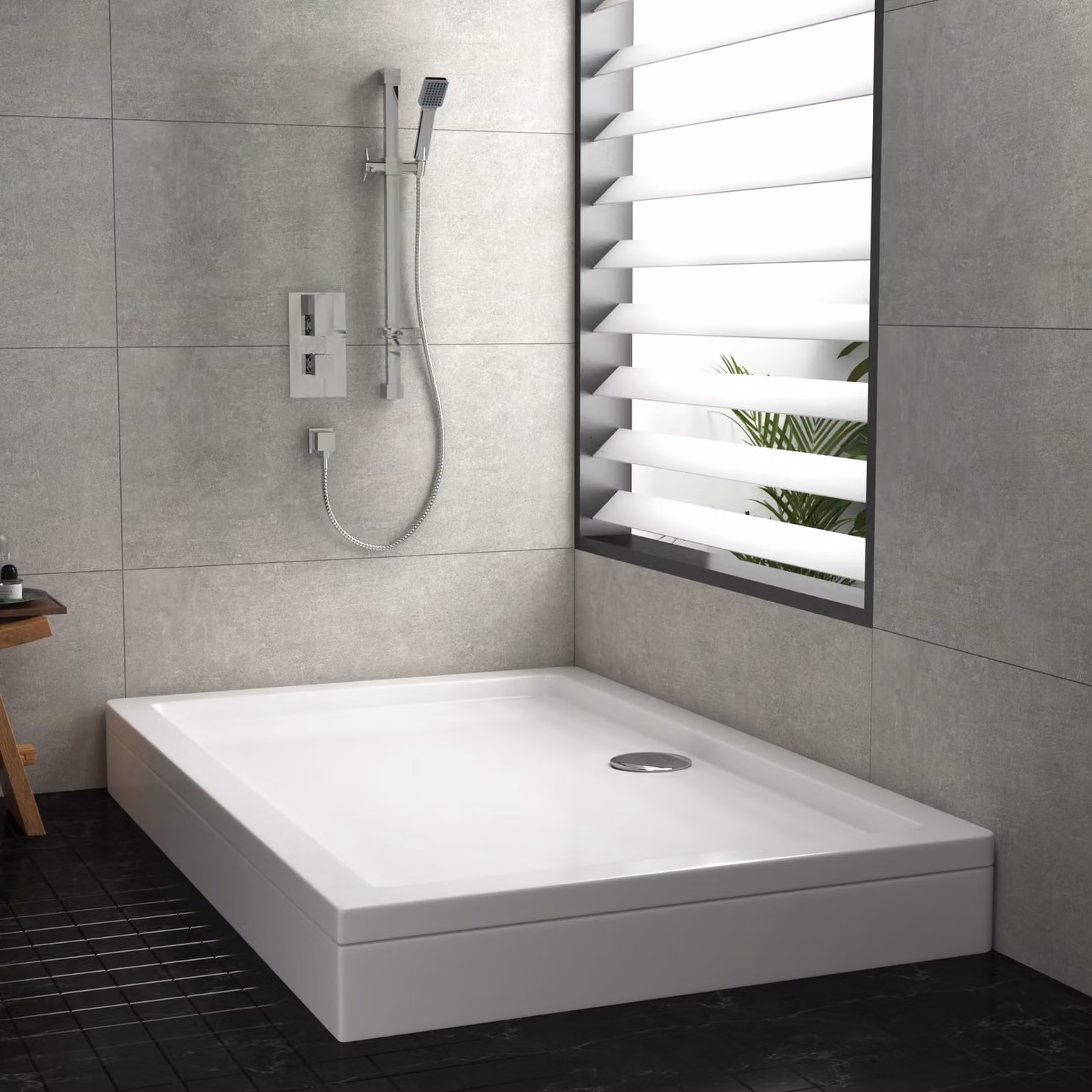 Hudson Reed Rectangular Pearlstone Shower Tray with Riser Kit, White, W: 170 cm, D: 90 cm