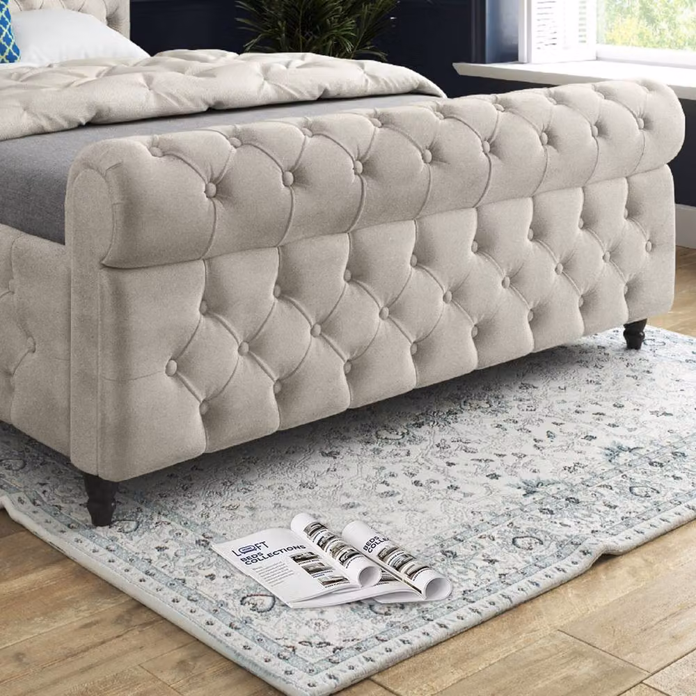 KDMD Wareham Sleigh Upholstered Designer Bed Frame in Beige Velvet, Super King, W/D/H: 200 x 189 x 119 cm – 4