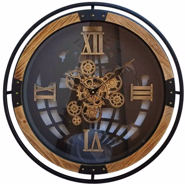 Minster Art Deco Double-Ringed Gear Wall Clock in Brown, Diameter: 60 cm – 1