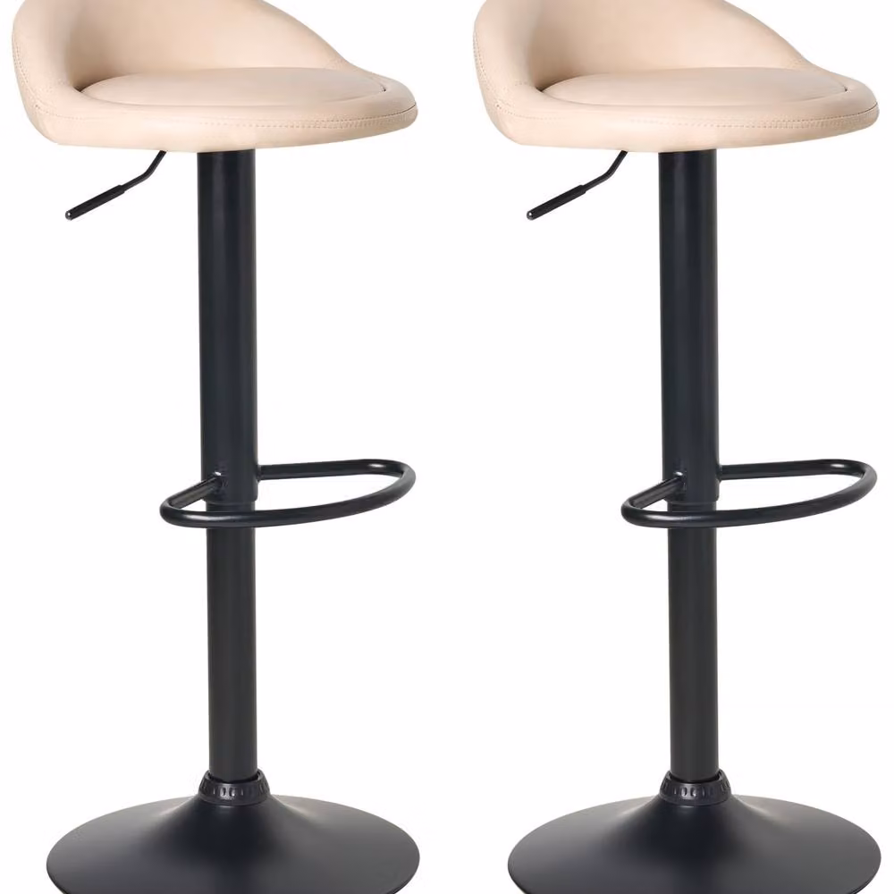 Wyld and Coco Set of 2 Modern Beige Faux Leather Swivel Bar Chairs – 2